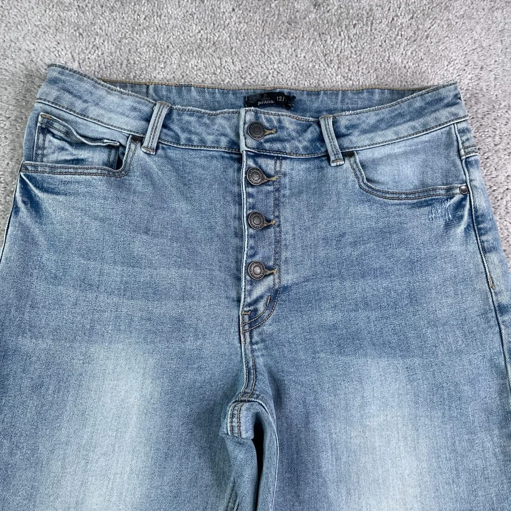 Prana Jeans Womens 12 31 Blue Gram Crop High Rise Button Fly Light Wash Denim